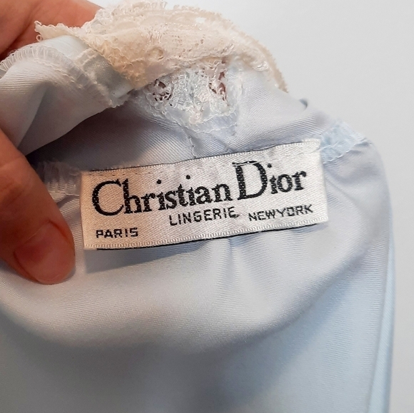 Christian Dior Vintage Union Made Cream & Blue Lace Nightgown L - Picture 4 of 10